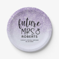 Future Mrs. Purple Glitter Paper Plates