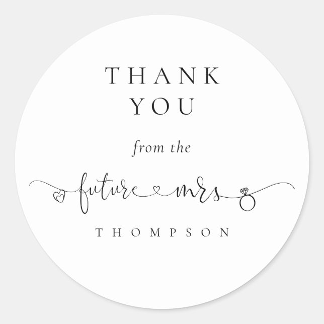 Future Mrs Ring Heart Bridal Shower Thank You Classic Round Sticker (Front)