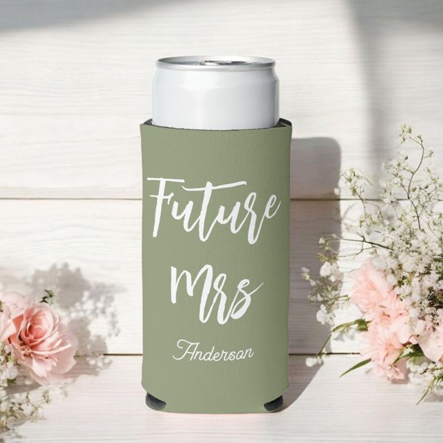 Future Mrs Sage Green White Bride  Seltzer Can Cooler (Creator Uploaded)