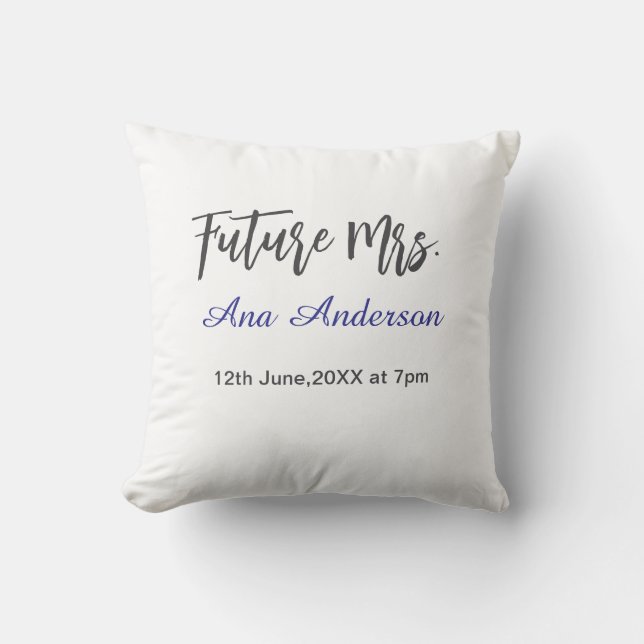 Future mrs surname bride to be purple gray name da cushion (Front)