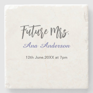 Future mrs surname bride to be purple gray name da stone coaster