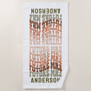 Future Mrs terracotta sage green retro 60's simple Beach Towel