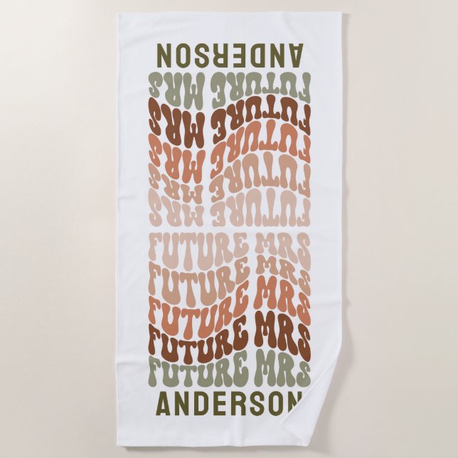 Future Mrs terracotta sage green retro 60's simple Beach Towel (Front)