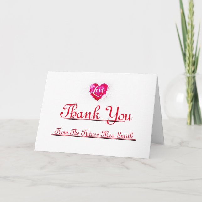 Future Mrs. Thank you Red Heart note Card (Front)