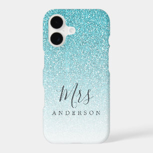 Future Mrs Tropical Blue Glitter Chic Script Bride