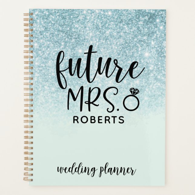 Future Mrs. Wedding Blue Glitter Planner (Front)
