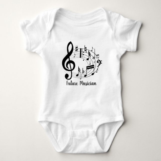 Future Musician Black Musical Notes in Oval Shape Baby Bodysuit (Front)
