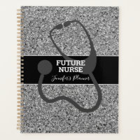Future Nurse Black Silver Glitter Stethoscope Name