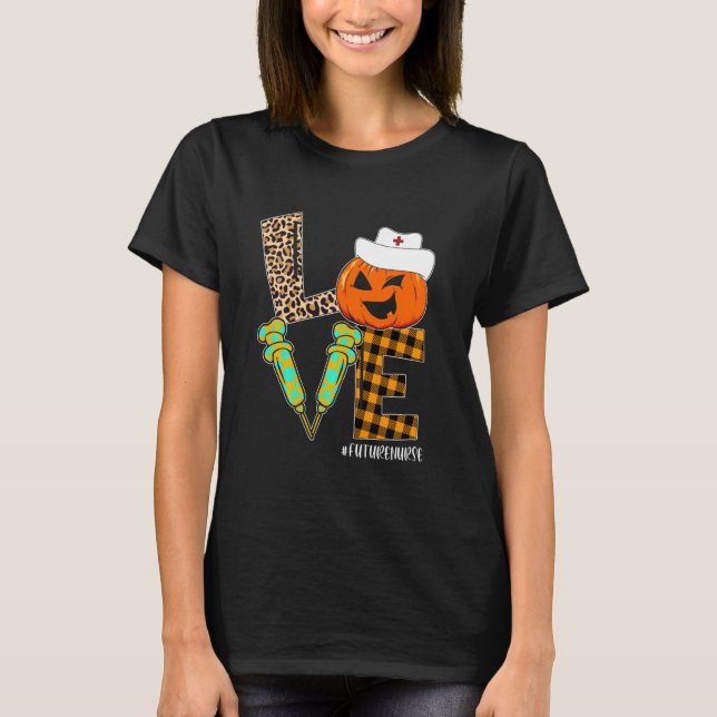 Future Nurse Leopard Pumpkin Halloween Love Nurse  T-Shirt (Front)