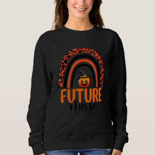 Future Nurse Leopard Rainbow Halloween Pumpkin Nur Sweatshirt