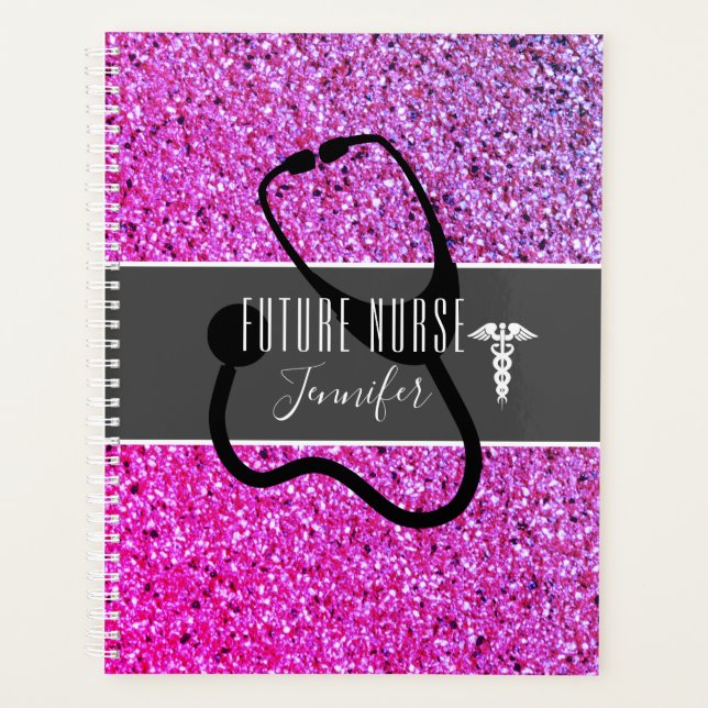 Future Nurse Medical Caduceus Purple Glitter Planner (Front)