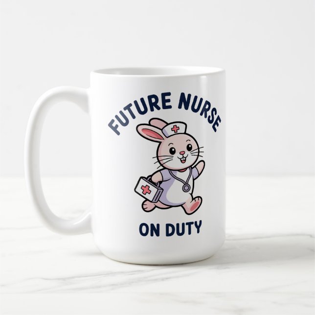 Future Nurse On Duty Cute Bunny Graphic Coffee Mug (Left)