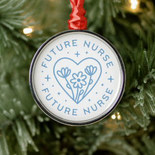 Future nurse preppy floral heart blue aesthetic metal tree decoration