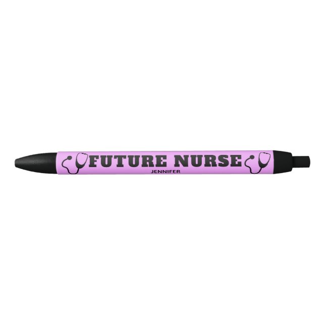 Future Nurse Stethoscope Pastel Purple Name Black Ink Pen (Front)