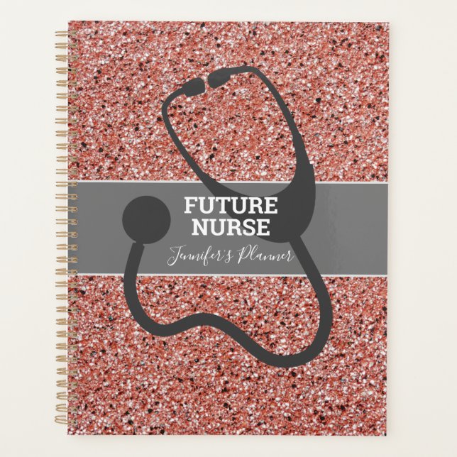 Future Nurse Stethoscope Pink Glitter Personalised Planner (Front)