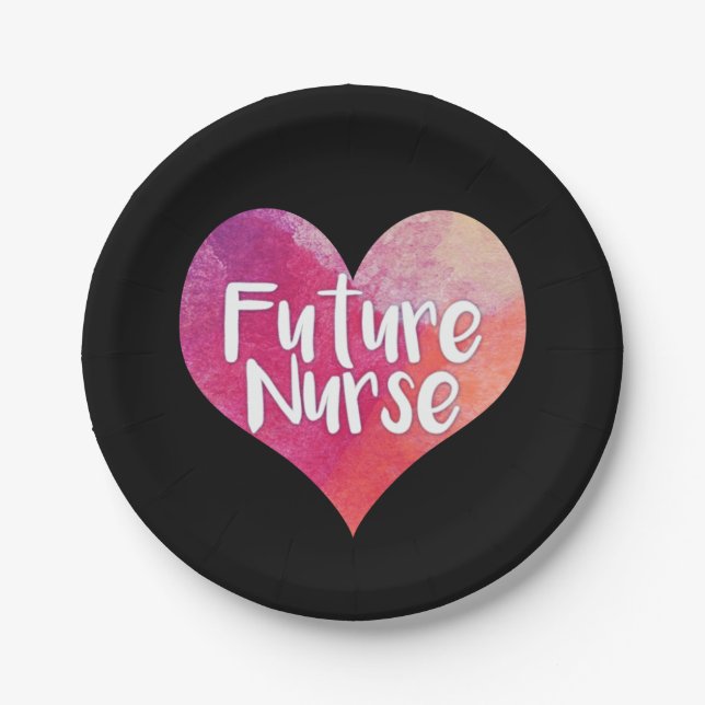 Future Nurse Watercolor Heart Paper Plate (Front)