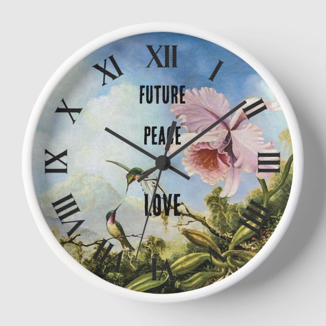 Future, Peace, Love, Orchid & Hummingbirds on Blue Clock (Front)