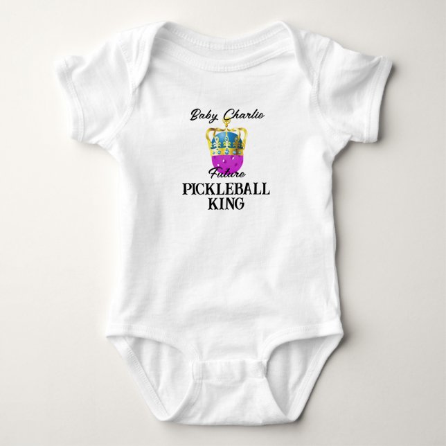 Future Pickleball King Purple Baby Personalised Bodysuit (Front)