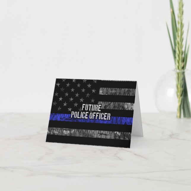 Future Police Officer Thin Blue Line Distressed Fl Thank You Card (Front)