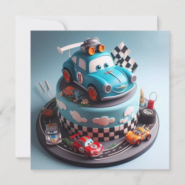 FUTURE RACE CAR CHAMP KIDS BIRTHDAY CAKE CARD (Front)