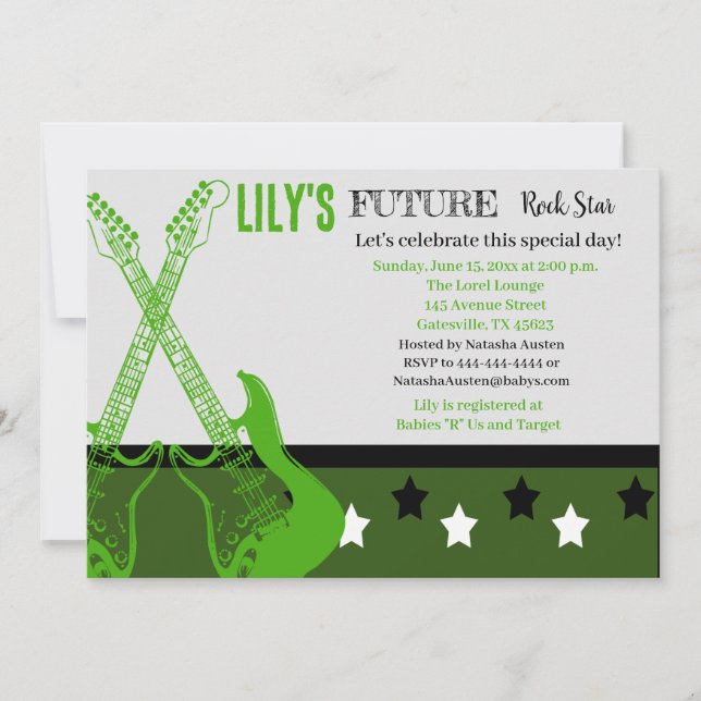 Future Rocker Baby Shower Green Invitation (Front)