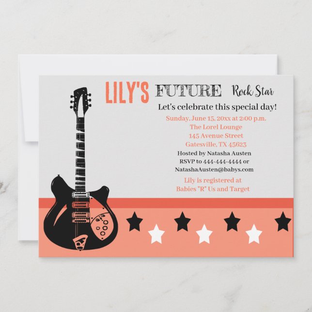 Future Rocker Baby Shower Pink Invitation (Front)