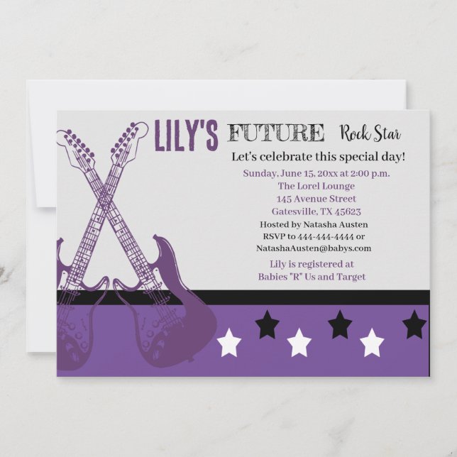 Future Rocker Baby Shower Purple Invitation (Front)
