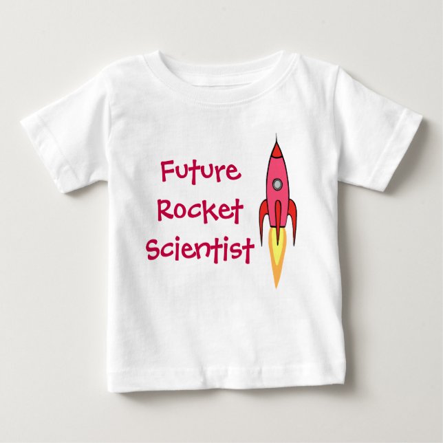 Future Rocket Scientist Pink Rocket Ship Feminist Baby T-Shirt (Front)