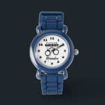 Future Sheriff kid's watch with custom boys name<br><div class="desc">Future Sheriff kid's watch with custom boys name. Personalised wrist watches for boys. Cute Holiday or Birthday gift idea for son, grandson, nephew, cousin, children etc. Black and white dial design with handcuffs logo and smart typography. Diameter around 33 mm. Black or coloured leather strap. Water resistant up to 3...</div>