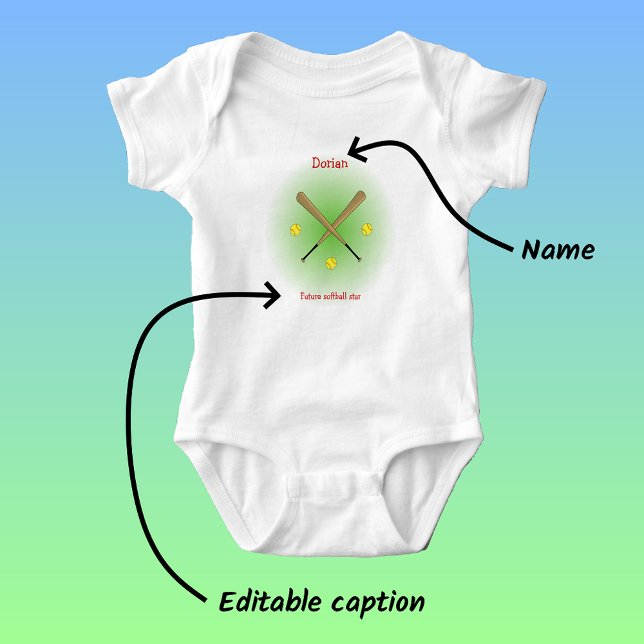 Future softball star custom text baby bodysuit (Creator Uploaded)