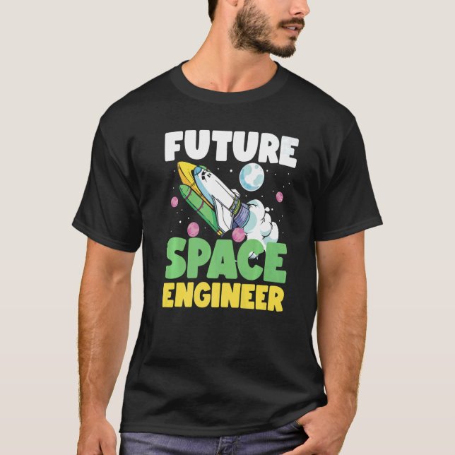 Future Space Engineer Rocket In Galaxy T-Shirt (Front)
