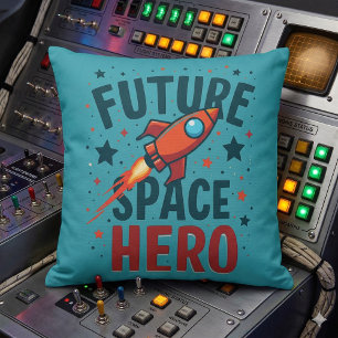 Future Space Hero Retro Rocket Ship Design Cushion