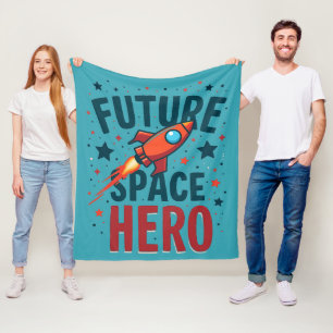 Future Space Hero Retro Rocket Ship Design Fleece Blanket