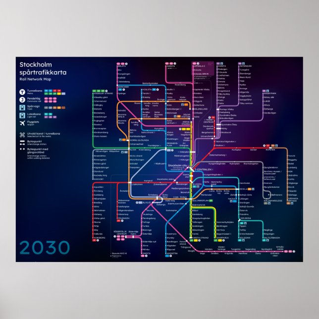 Future Stockholm Rail Network Map Poster (Front)