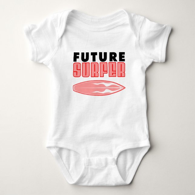 Future Surfer Pink Surf Board Baby Bodysuit (Front)