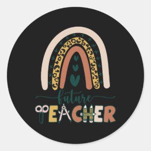 Future Teacher Boho Rainbow Leopard New Grad Stude Classic Round Sticker