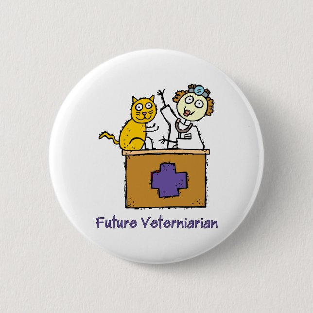 Future Veterinarian - Girl with Cat 6 Cm Round Badge (Front)
