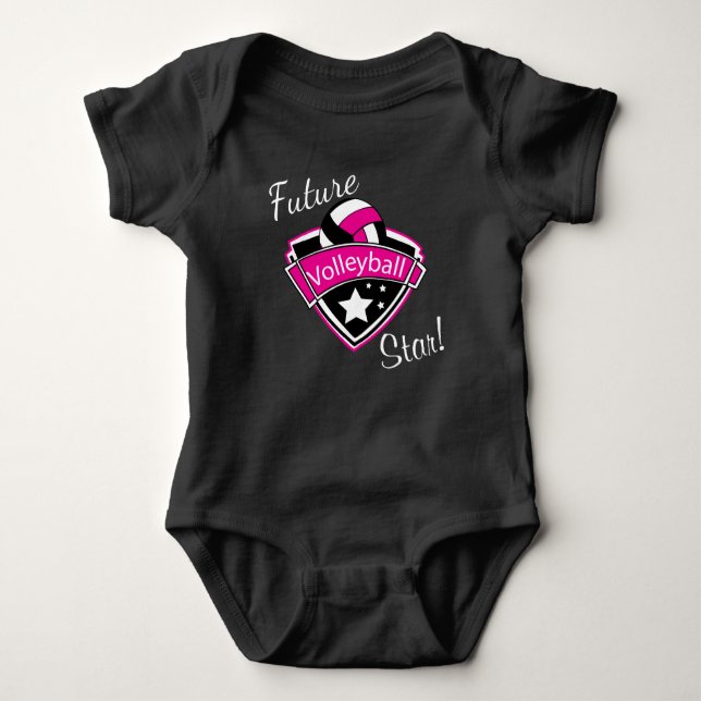 Future Volleyball Star - Hot Pink, White and Black Baby Bodysuit (Front)