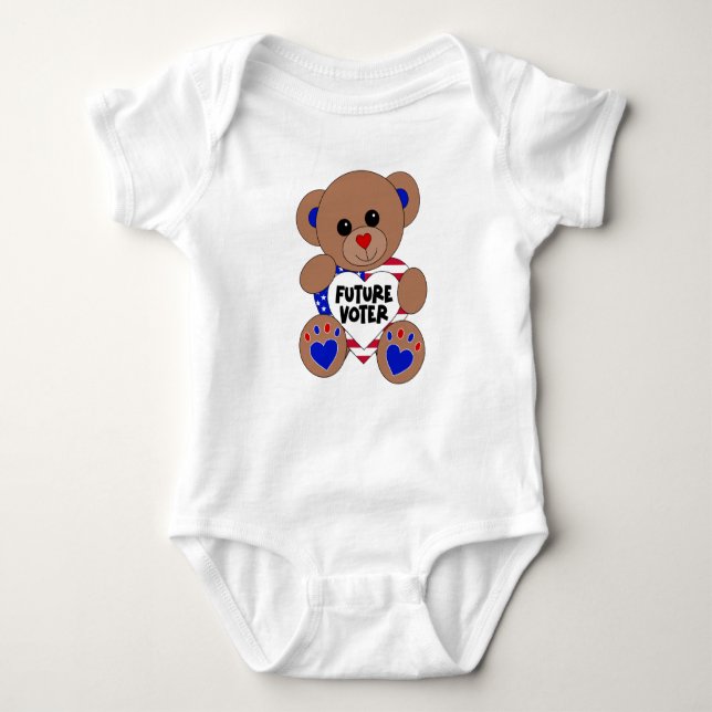 Future Voter Teddy Bear Kids Vote USA Elections Baby Bodysuit (Front)