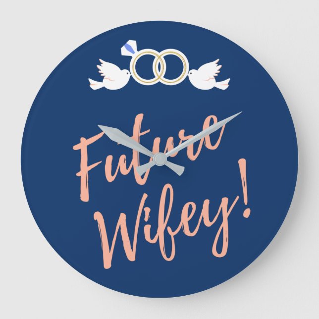Future Wifey Love Birds in Deep Blue   Large Clock (Front)