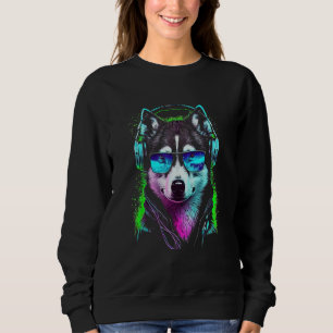 Future Wolf Dj Retro Party Dog Dj Synthwave Sweatshirt