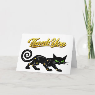 Futurist Atomic Steampunk Black Cat Thank You Card