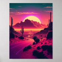 Futurist Horizons: A Synthwave Mountain Scene