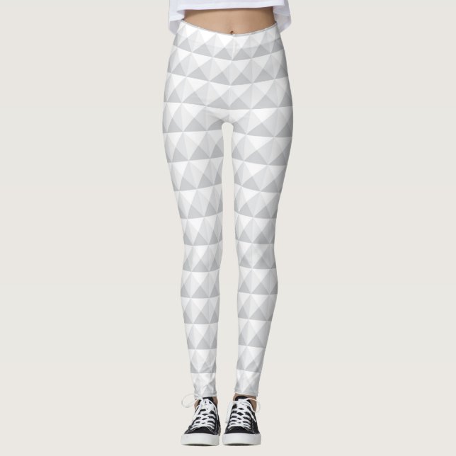 Futuristic 3D Effect White Pyramid Leggings (Front)