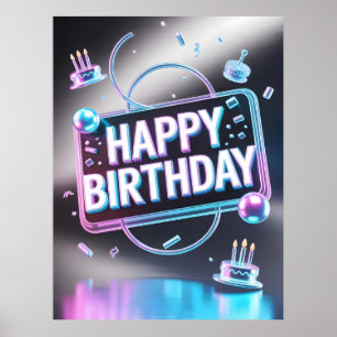 Futuristic 3D "Happy Birthday" Neon Sign