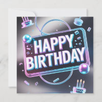 Futuristic 3D "Happy Birthday" Neon Sign