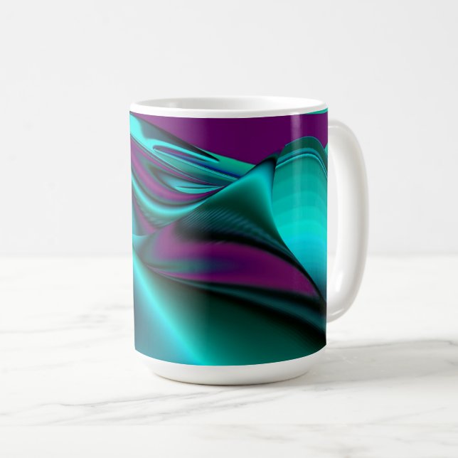 Futuristic Abstract 3D Metallic Rainbow Art Coffee Mug (Front Right)