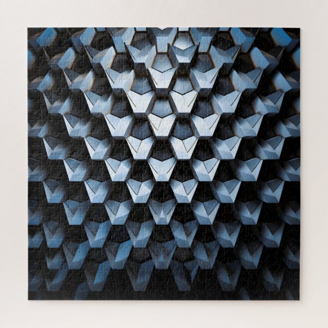 Futuristic Abstract Blue Geometric Metallic  Jigsaw Puzzle (Vertical)
