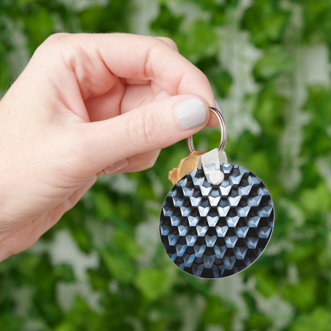 Futuristic Abstract Blue Geometric Metallic  Key Ring (Hand)