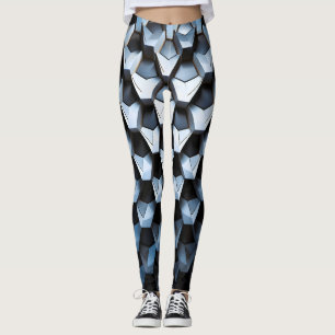 Futuristic Abstract Blue Geometric Metallic Leggings